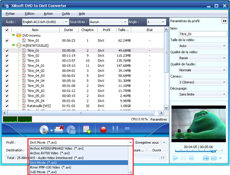 Xilisoft DVD en DivX Convertisseur