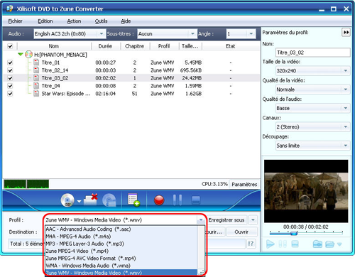 Xilisoft DVD pour Zune Convertisseur
