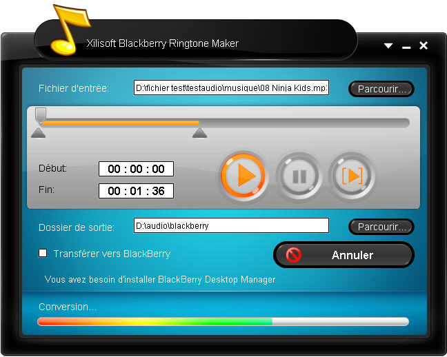 Xilisoft BlackBerry Sonnerie Créateur Screen shot