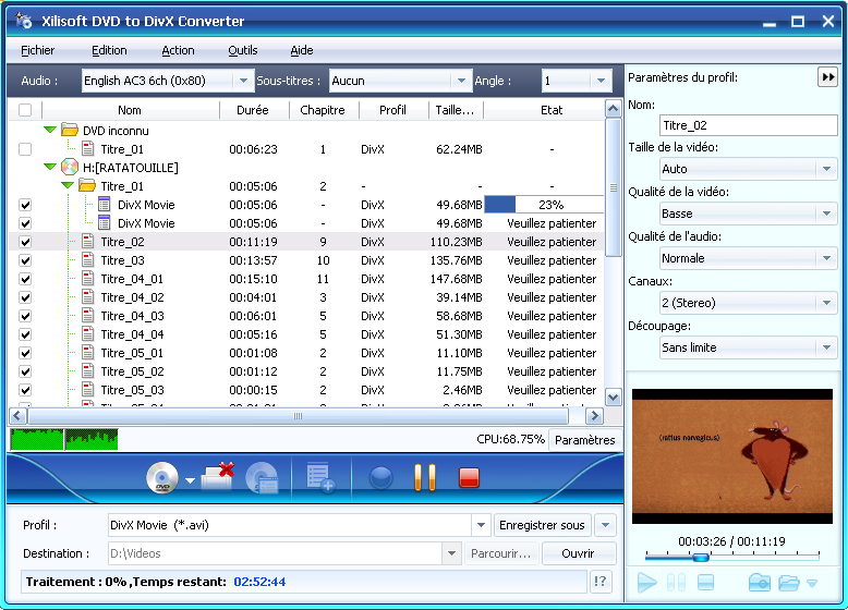 Xilisoft DVD en DivX Convertisseur